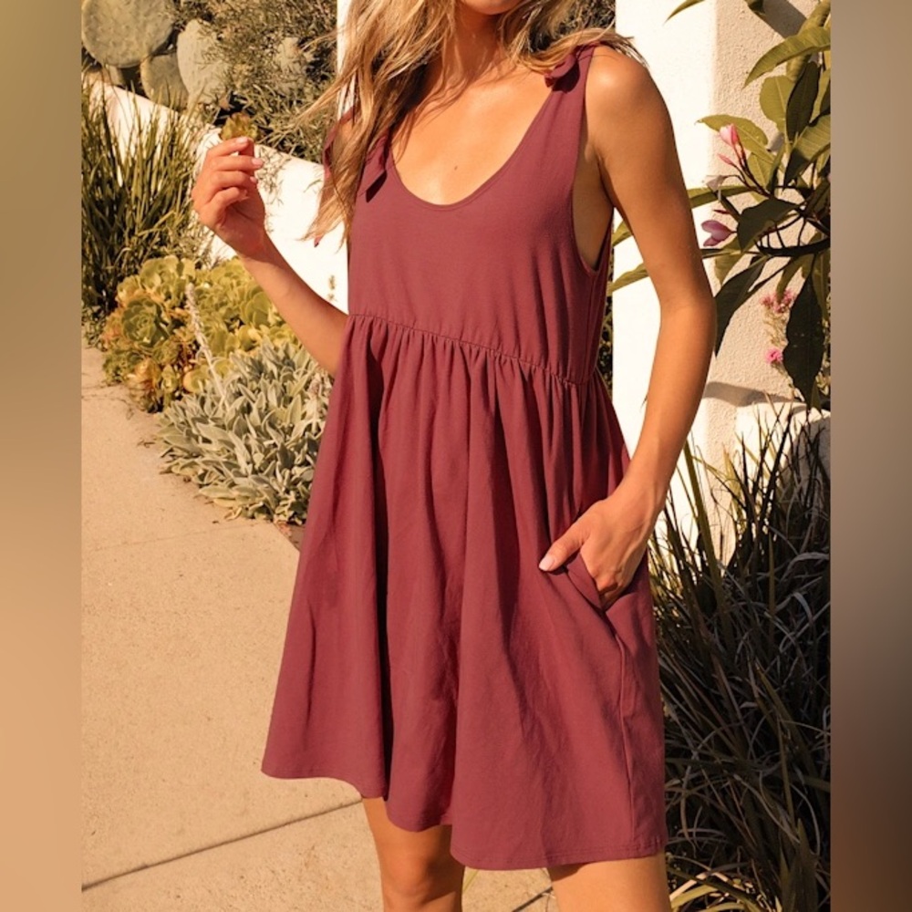 Lulus Pink Tie Straps Sleeveless Pocket Dress Small